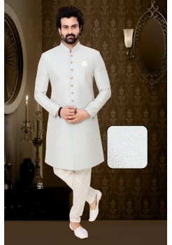 Light Blue Embroidery Silk Indo Western Sherwani